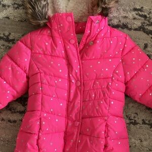 Pink Star-Patterned Kids Puffer Jacket